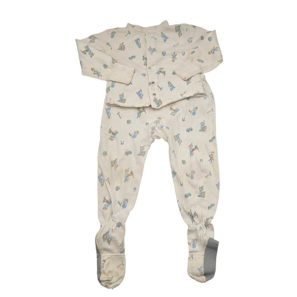 Vintage Carters Kids 4T Handyman Print 2PC Footed Pajamas 100% Cotton Snaps